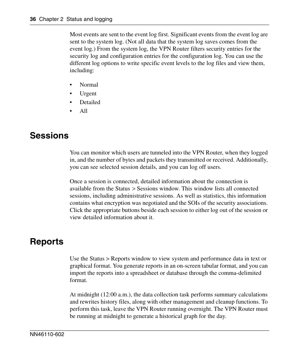 Sessions, Reports | Nortel Networks NN46110-602 User Manual | Page 36 / 230