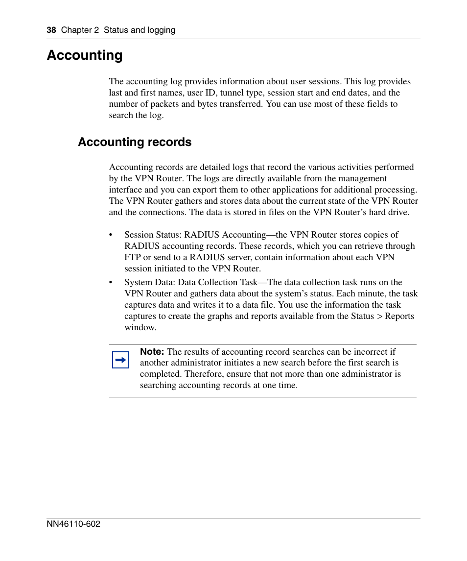 Accounting, Accounting records | Nortel Networks NN46110-602 User Manual | Page 38 / 230