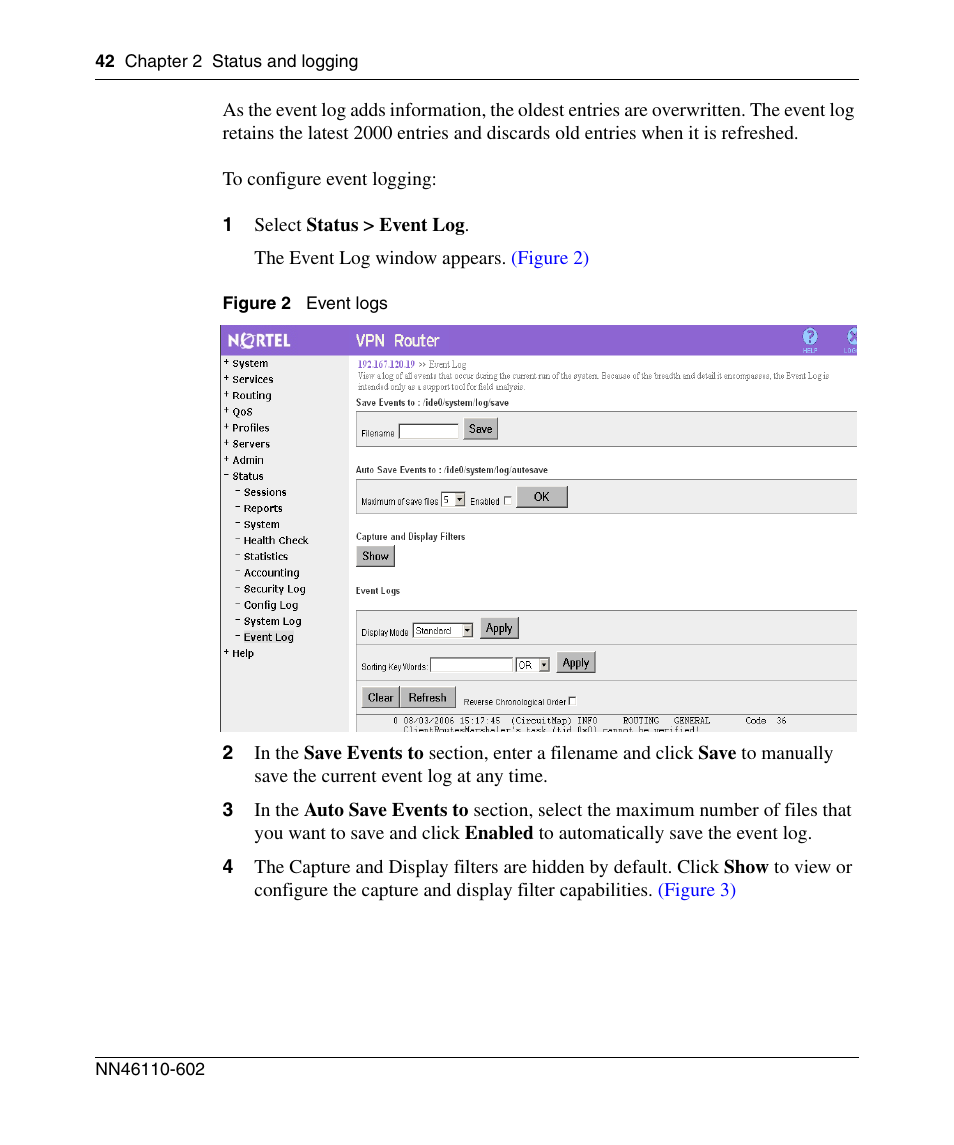 Figure 2, Event logs | Nortel Networks NN46110-602 User Manual | Page 42 / 230