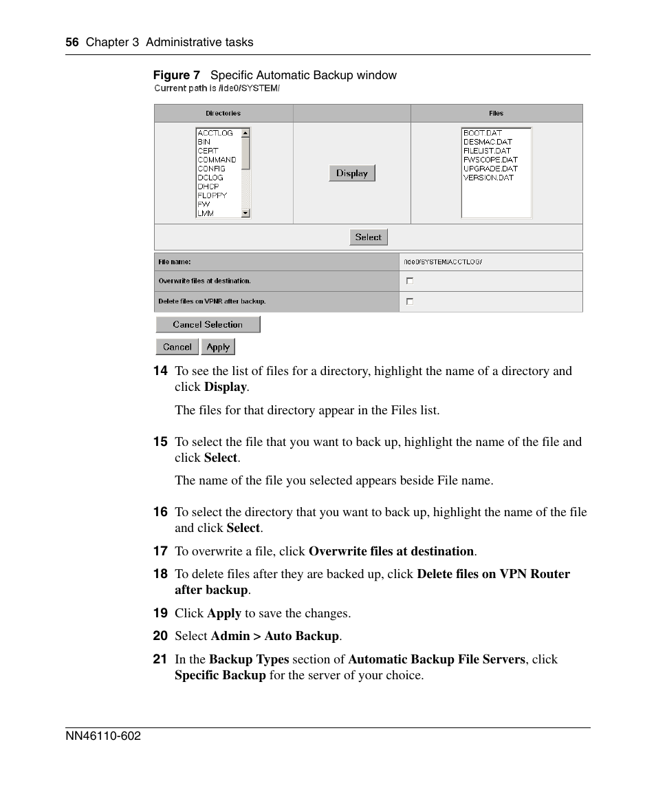 Figure 7, Specific automatic backup window | Nortel Networks NN46110-602 User Manual | Page 56 / 230