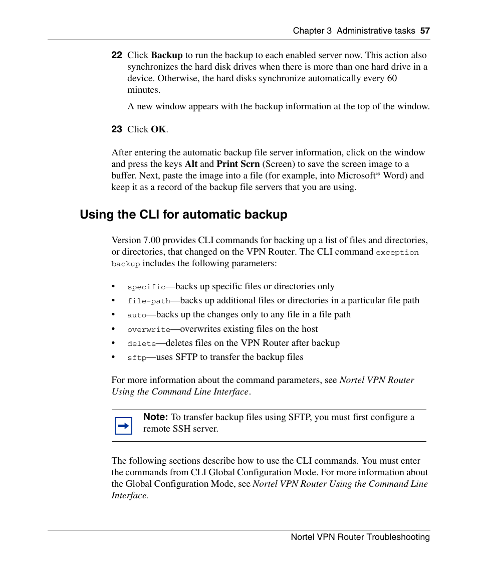 Using the cli for automatic backup | Nortel Networks NN46110-602 User Manual | Page 57 / 230