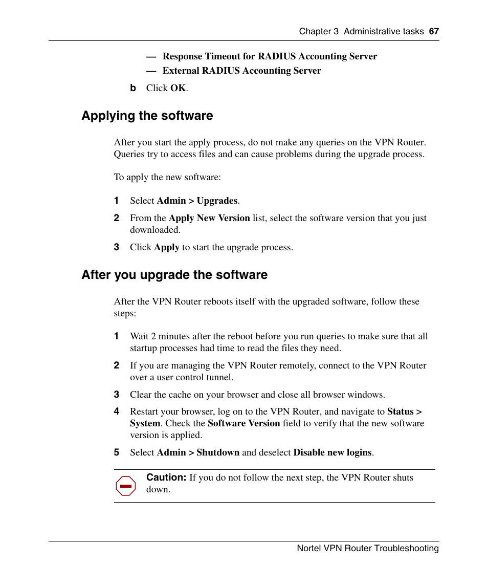 Applying the software, After you upgrade the software | Nortel Networks NN46110-602 User Manual | Page 67 / 230