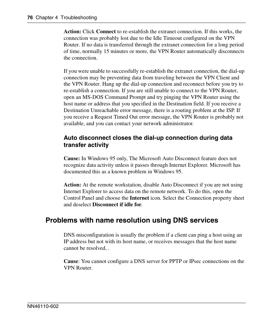 Problems with name resolution using dns services | Nortel Networks NN46110-602 User Manual | Page 76 / 230