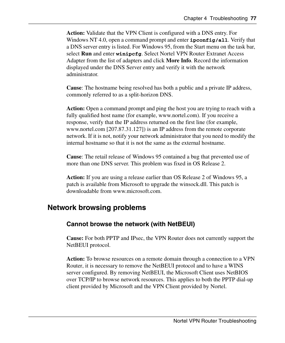 Network browsing problems | Nortel Networks NN46110-602 User Manual | Page 77 / 230