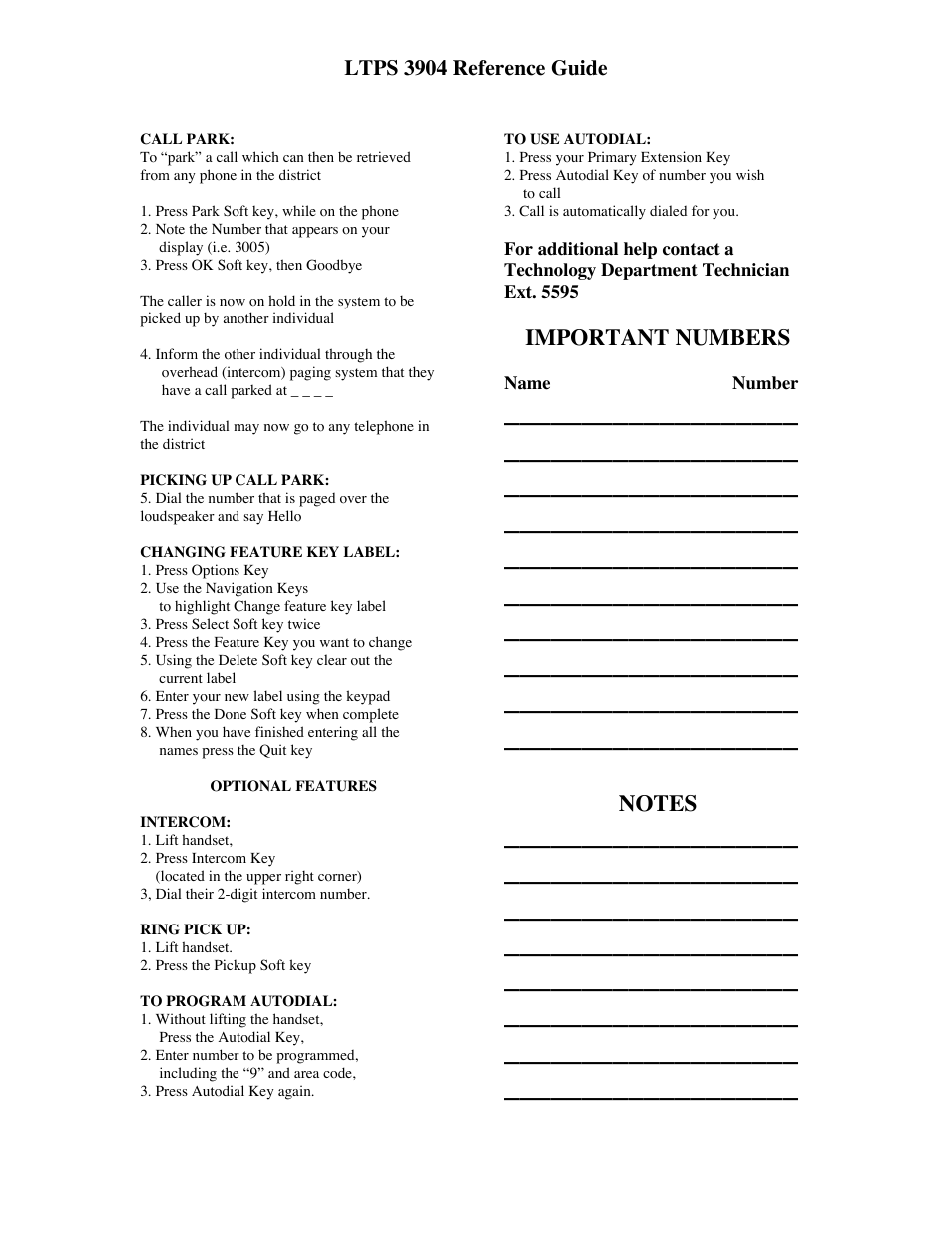 Important numbers | Nortel Networks 3904 User Manual | Page 4 / 7