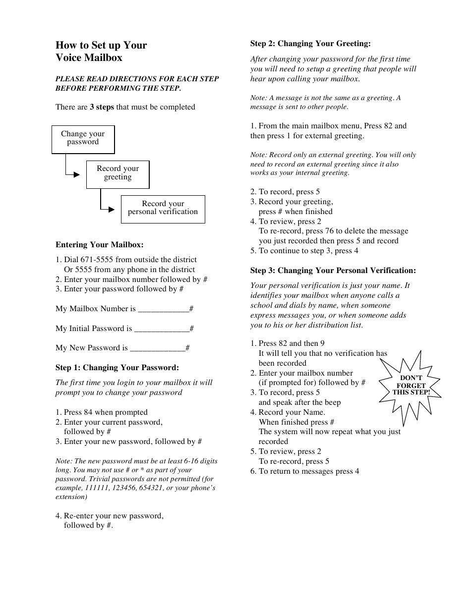 How to set up your voice mailbox | Nortel Networks 3904 User Manual | Page 5 / 7