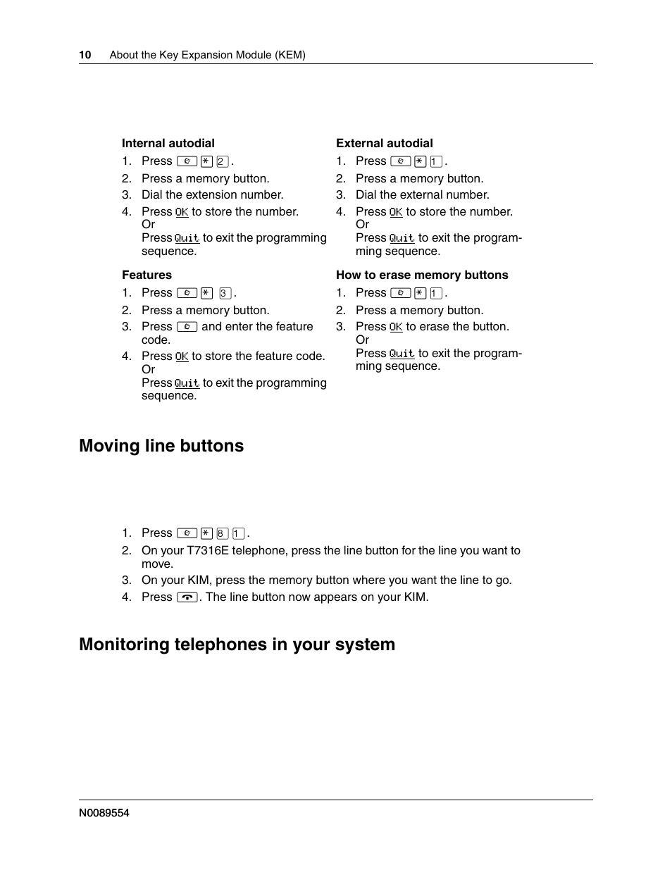 Moving line buttons, Monitoring telephones in your system | Nortel Networks BCM 4.0 User Manual | Page 10 / 12