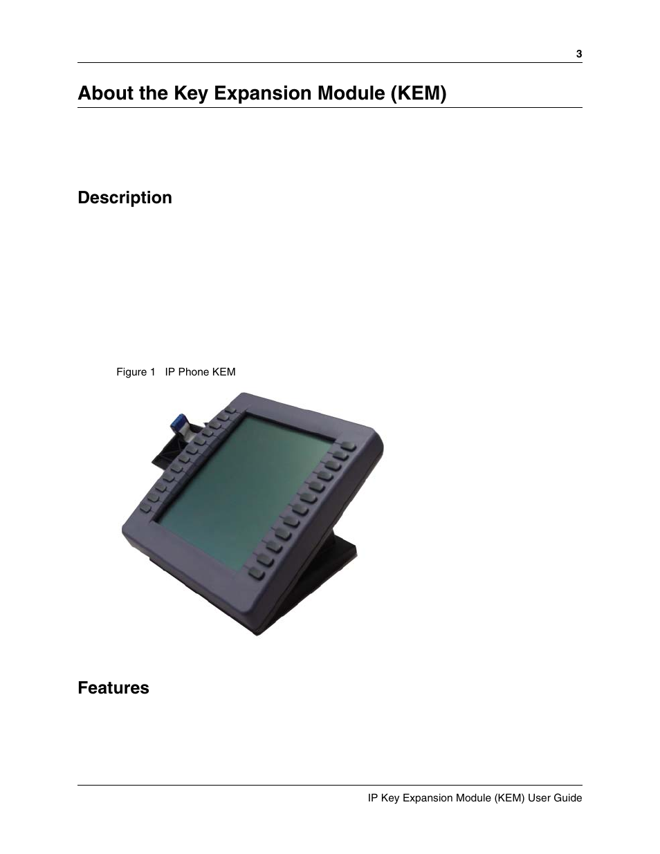 About the key expansion module (kem), Description, Features | Nortel Networks BCM 4.0 User Manual | Page 3 / 12