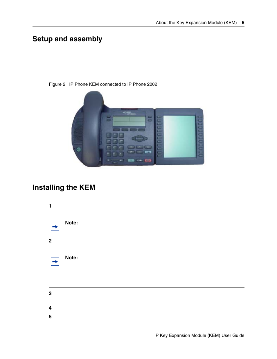Setup and assembly, Installing the kem | Nortel Networks BCM 4.0 User Manual | Page 5 / 12