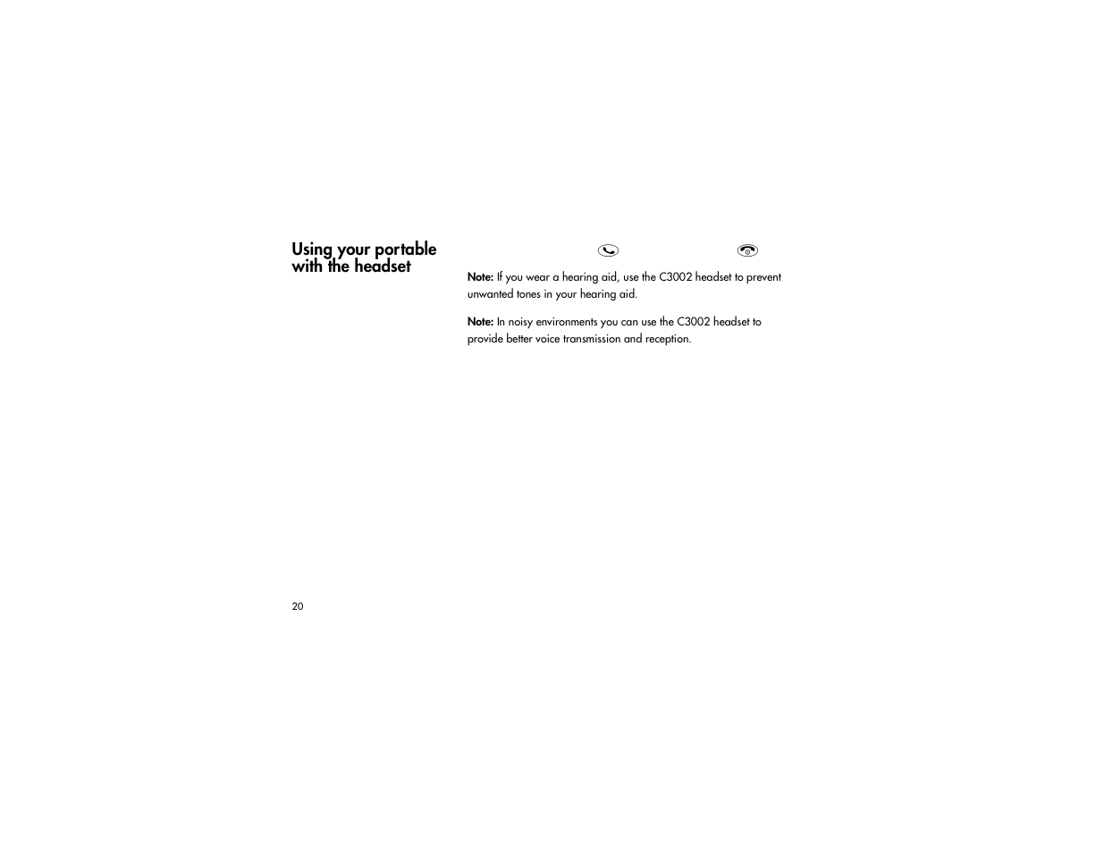 Using your portable with the headset | Nortel Networks C3060 User Manual | Page 20 / 64