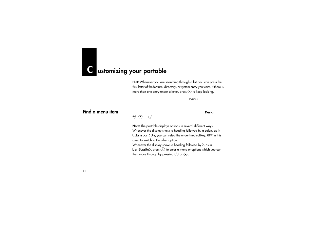 Customizing your portable, Ustomizing your portable | Nortel Networks C3060 User Manual | Page 21 / 64