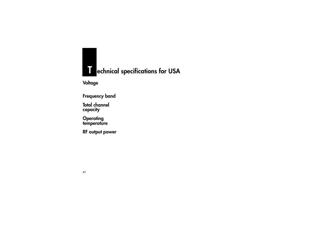 Technical specifications for usa, Echnical specifications for usa | Nortel Networks C3060 User Manual | Page 41 / 64