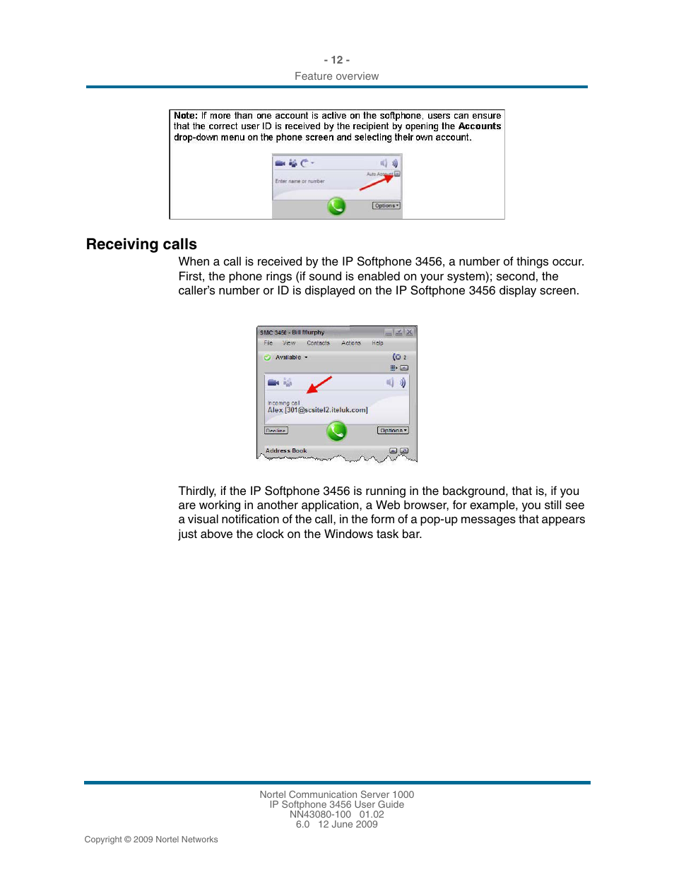 Receiving calls, Receiving calls 12 | Nortel Networks 3456 User Manual | Page 12 / 42