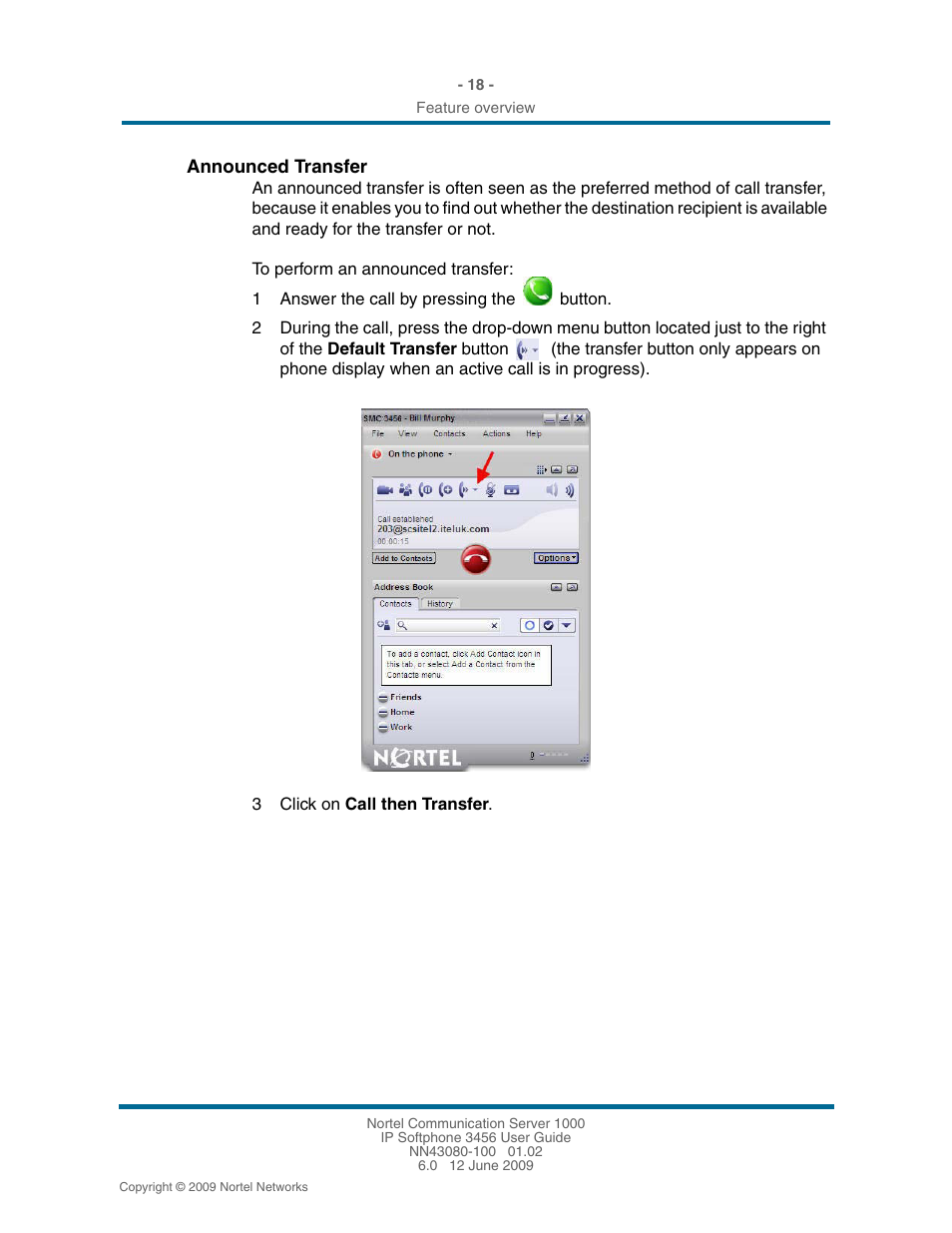 Announced transfer, Announced transfer 18 | Nortel Networks 3456 User Manual | Page 18 / 42