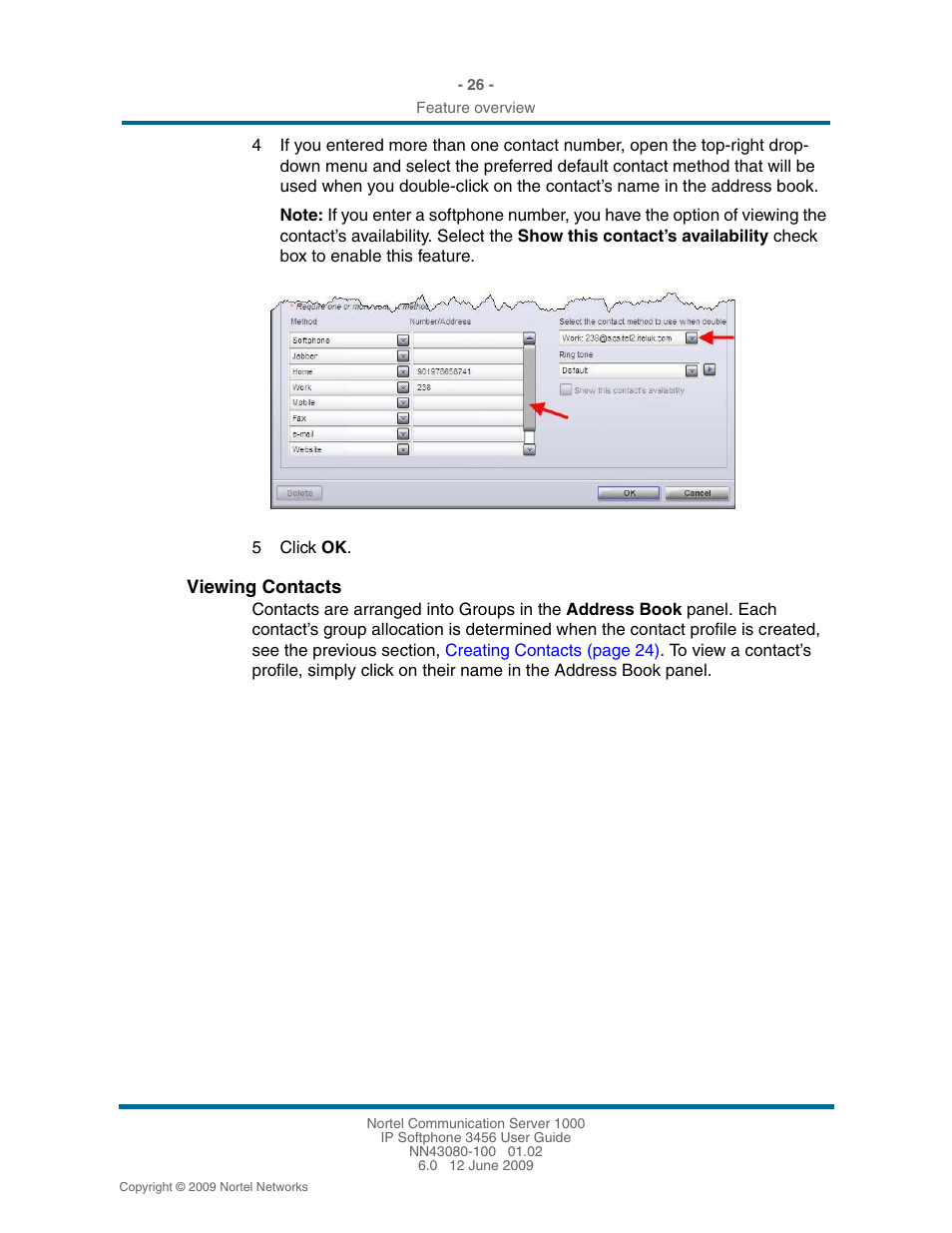 Viewing contacts, Viewing contacts 26 | Nortel Networks 3456 User Manual | Page 26 / 42