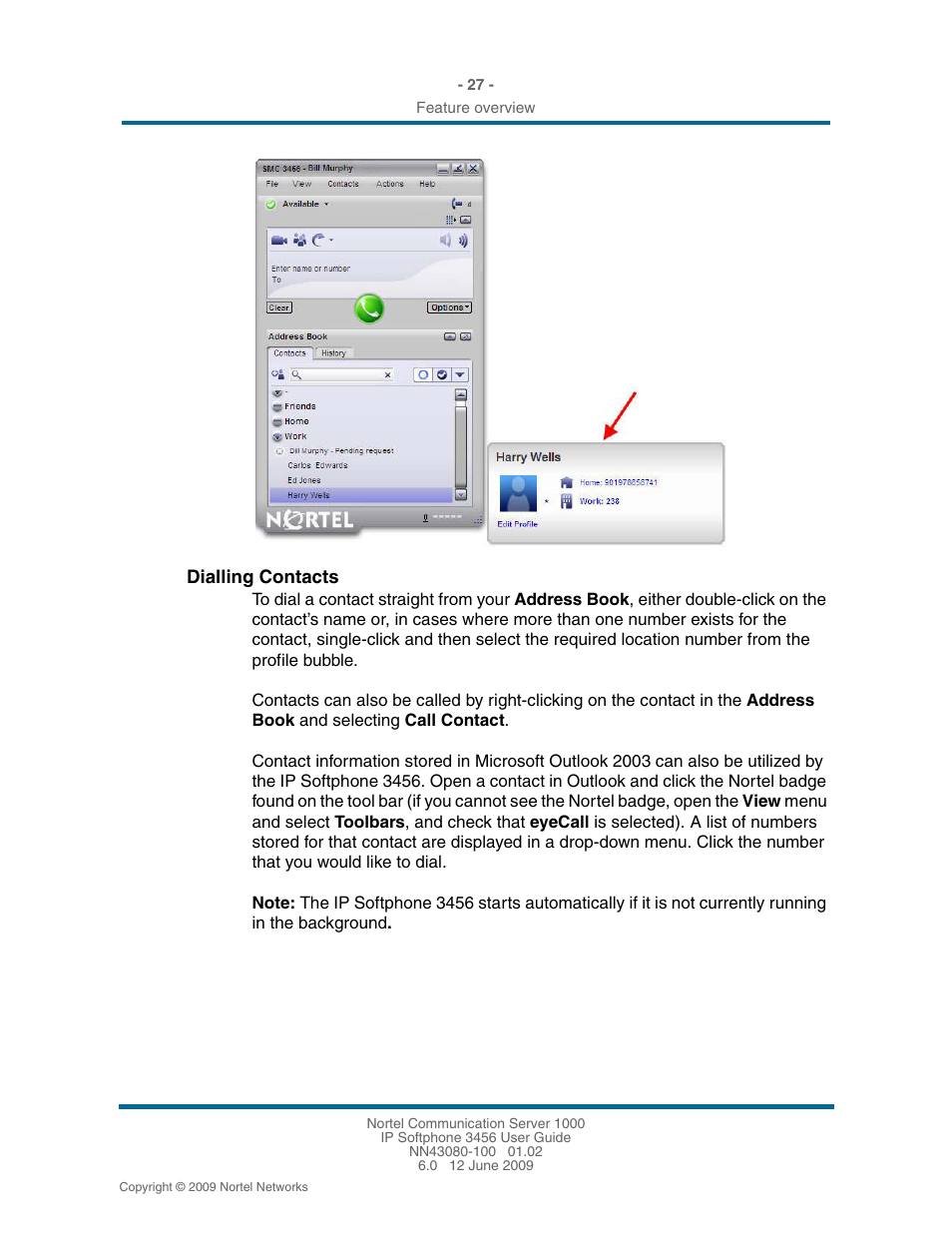 Dialling contacts, Dialling contacts 27 | Nortel Networks 3456 User Manual | Page 27 / 42