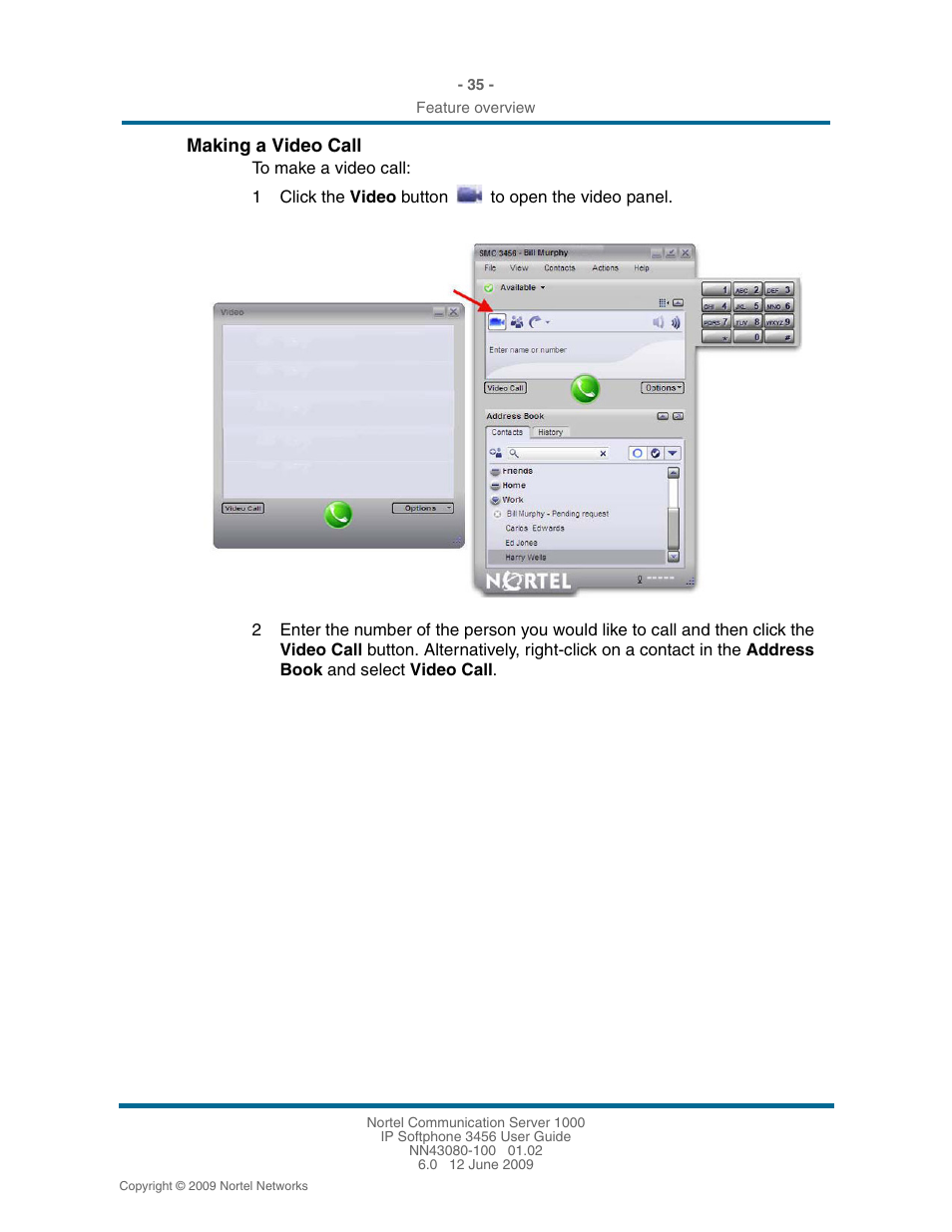 Making a video call, Making a video call 35 | Nortel Networks 3456 User Manual | Page 35 / 42