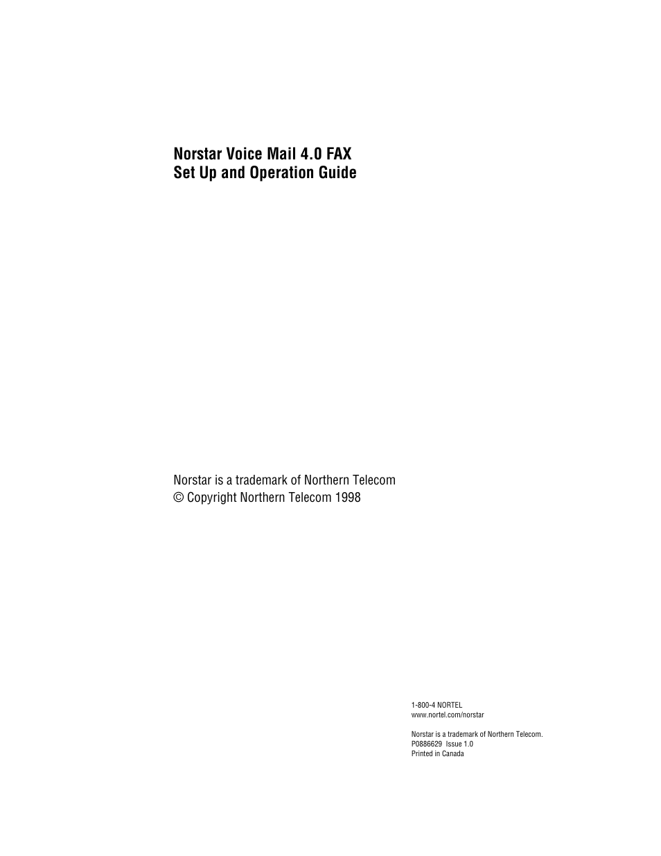 Nortel Networks NORSTAR VOICE MAIL 4.0 FAX P0886629 User Manual | 81 pages