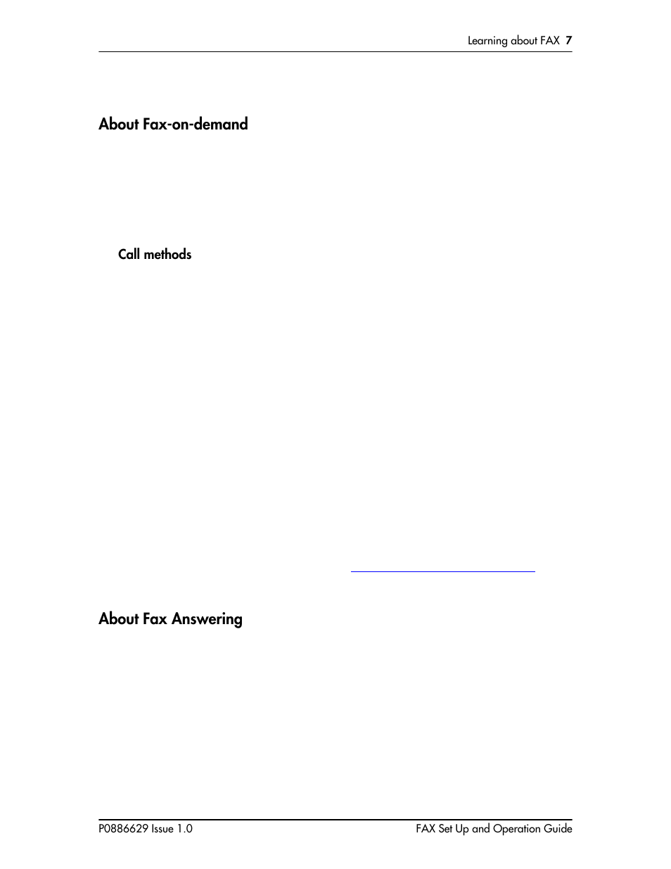 About fax-on-demand, Call methods, About fax answering | About fax-on-demand 7, Call methods 7, About fax answering 7 | Nortel Networks NORSTAR VOICE MAIL 4.0 FAX P0886629 User Manual | Page 11 / 81