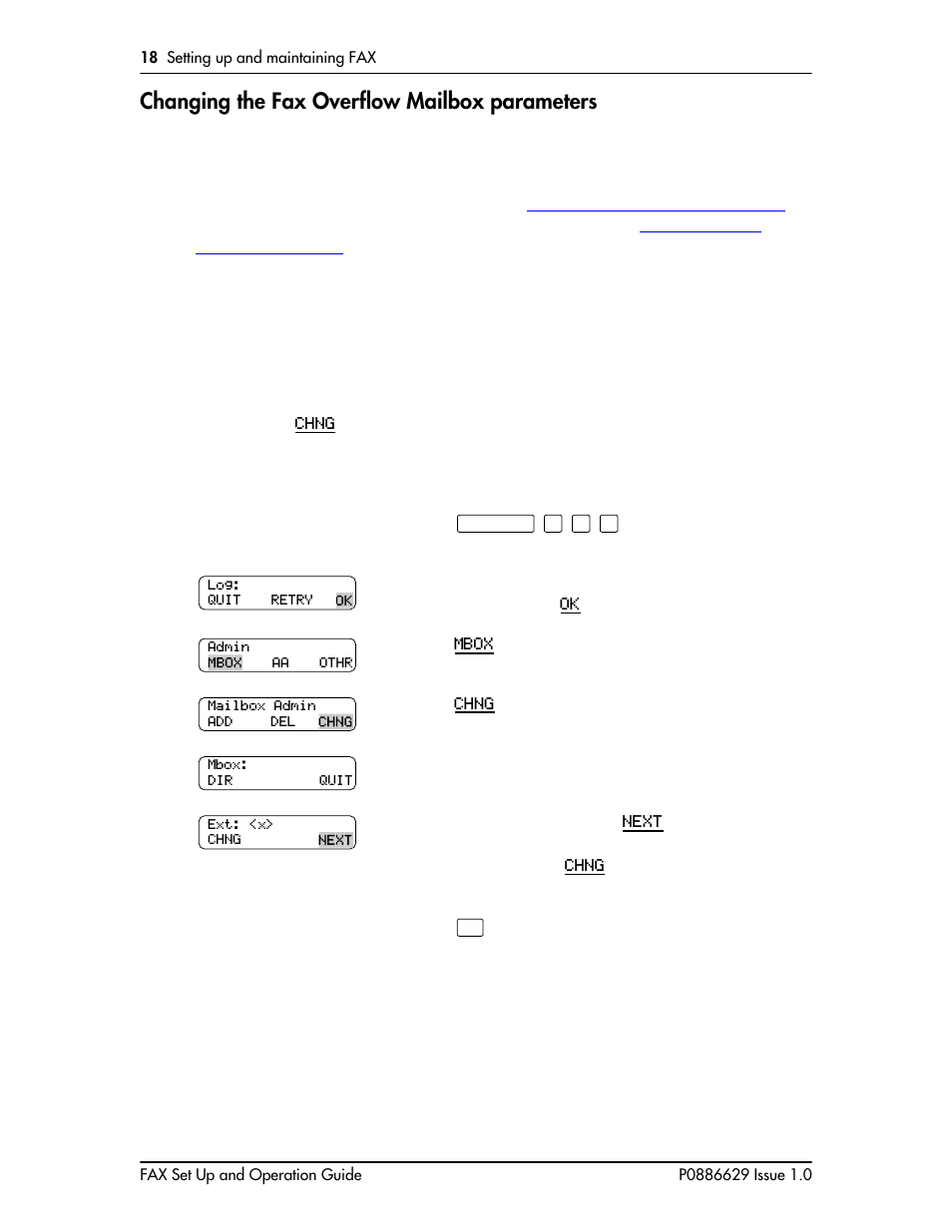 Changing the fax overflow mailbox parameters, Changing the fax overflow mailbox parameters 18 | Nortel Networks NORSTAR VOICE MAIL 4.0 FAX P0886629 User Manual | Page 21 / 81