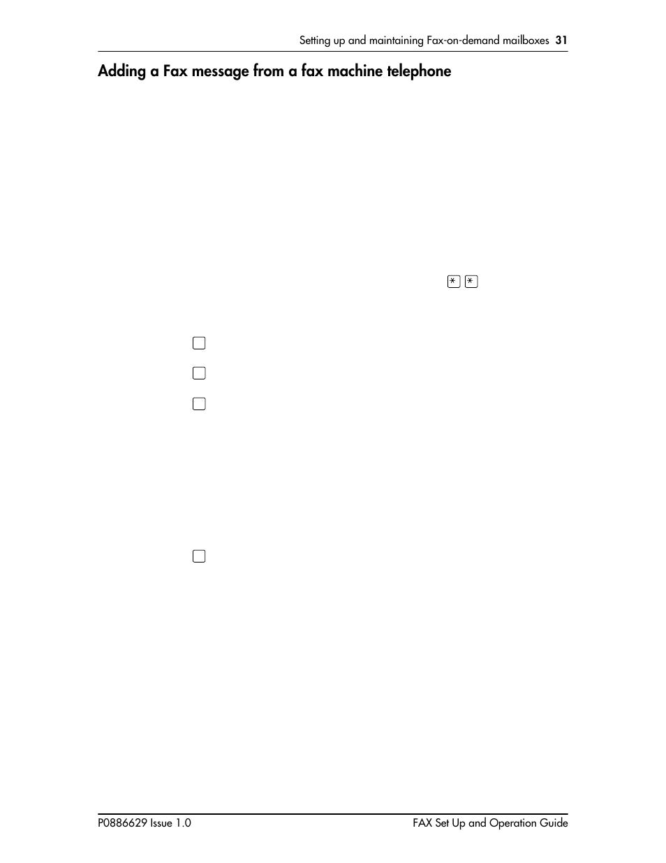 Adding a fax message from a fax machine telephone, Message, refer to | Nortel Networks NORSTAR VOICE MAIL 4.0 FAX P0886629 User Manual | Page 33 / 81