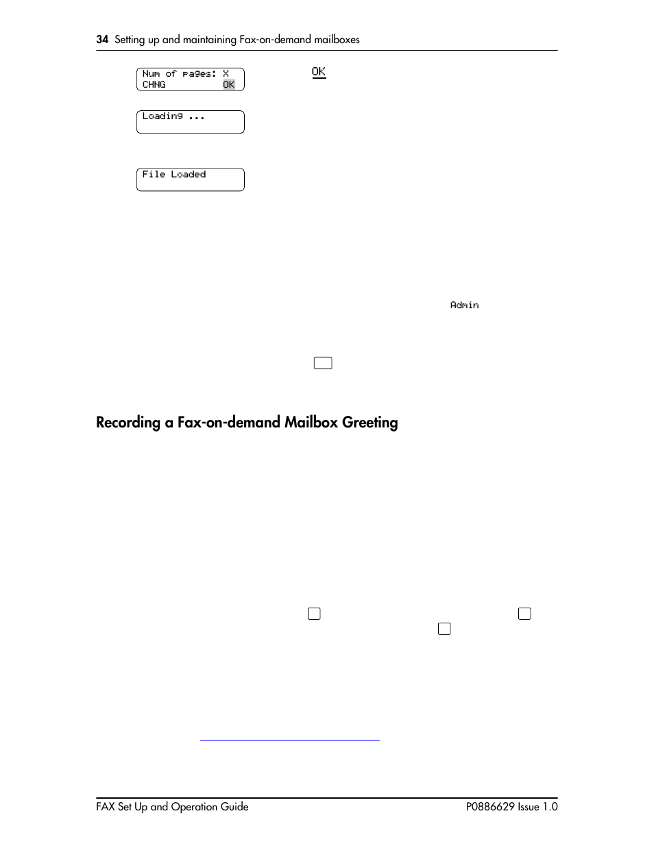 Recording a fax-on-demand mailbox greeting, Recording a fax-on-demand mailbox greeting 34 | Nortel Networks NORSTAR VOICE MAIL 4.0 FAX P0886629 User Manual | Page 36 / 81