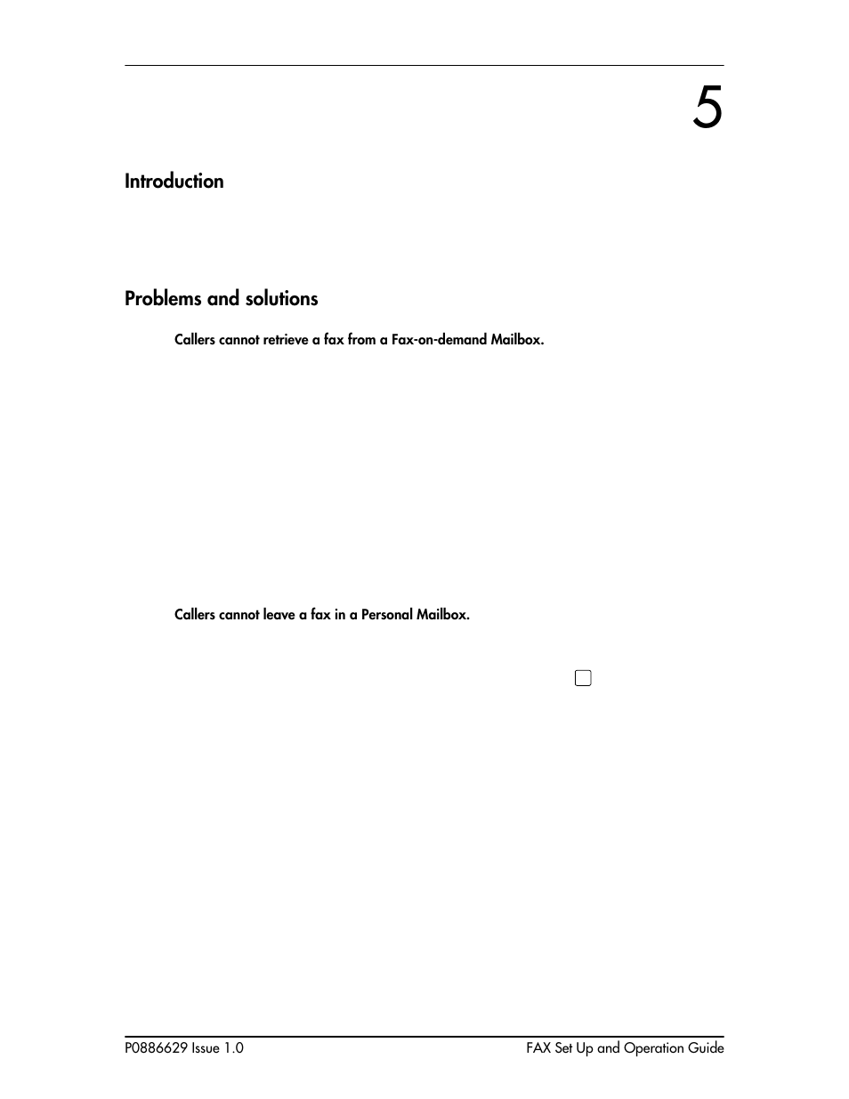 Troubleshooting fax, Introduction, Problems and solutions | Chapter 5, Troubleshooting fax 41, Introduction 41 problems and solutions 41 | Nortel Networks NORSTAR VOICE MAIL 4.0 FAX P0886629 User Manual | Page 43 / 81