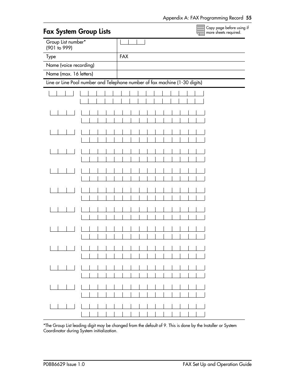 Fax system group lists, Fax system group lists 55 | Nortel Networks NORSTAR VOICE MAIL 4.0 FAX P0886629 User Manual | Page 56 / 81