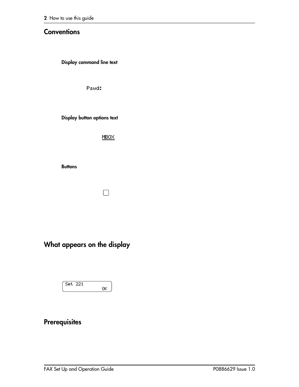 Conventions, What appears on the display, Prerequisites | Nortel Networks NORSTAR VOICE MAIL 4.0 FAX P0886629 User Manual | Page 7 / 81