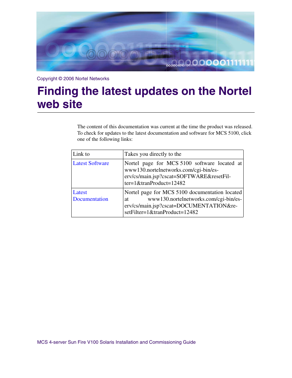 Finding the latest updates on the nortel web site | Nortel Networks Sun Fire V100 User Manual | Page 7 / 192