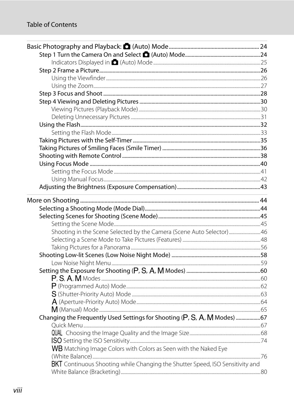 Viii | Nortel Networks COOLPIX P7000 User Manual | Page 10 / 240