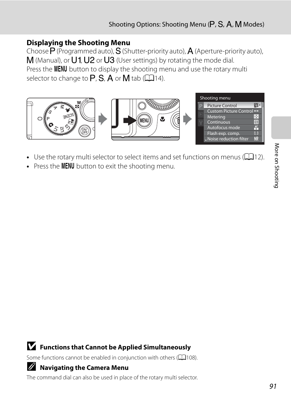 Displaying the shooting menu | Nortel Networks COOLPIX P7000 User Manual | Page 105 / 240