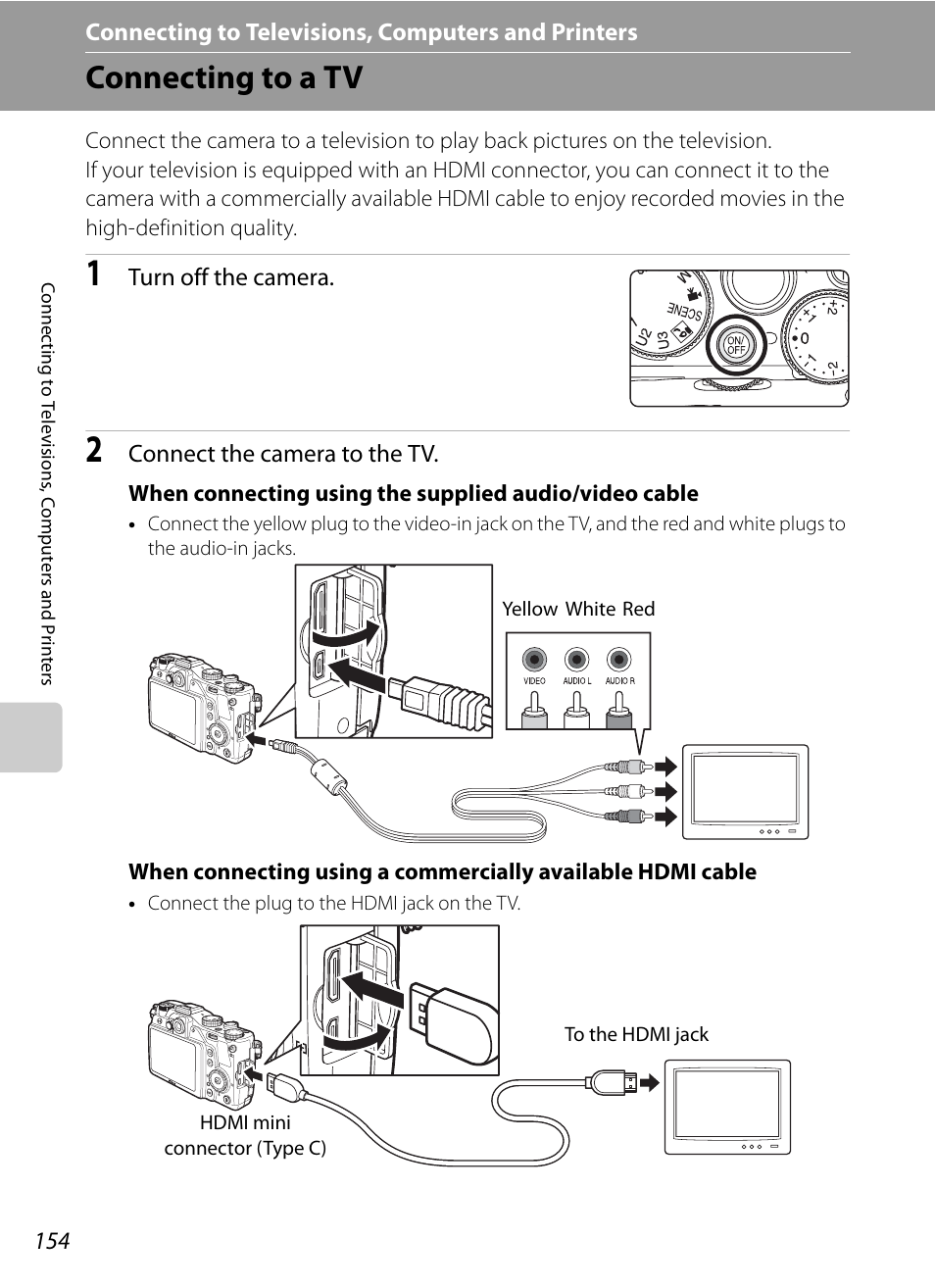 Connecting to televisions, computers and printers, Connecting to a tv | Nortel Networks COOLPIX P7000 User Manual | Page 168 / 240