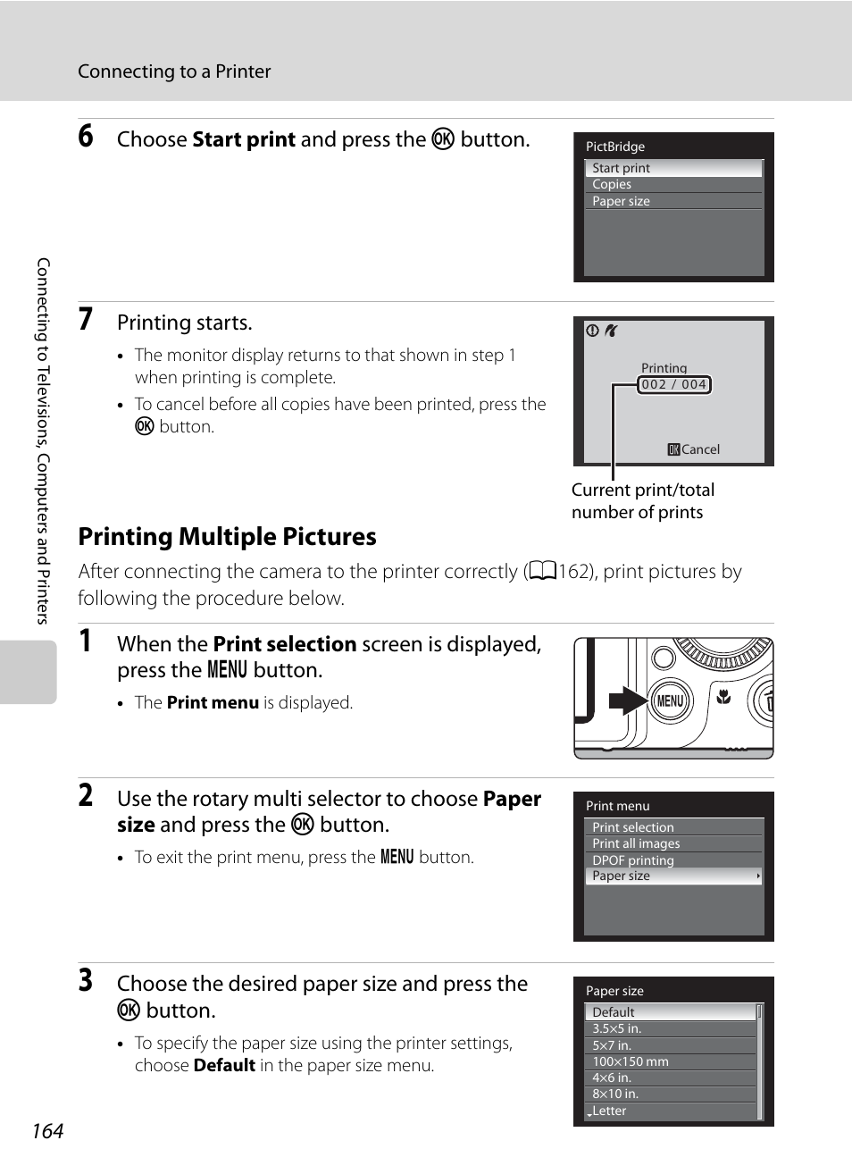 Printing multiple pictures, A164) | Nortel Networks COOLPIX P7000 User Manual | Page 178 / 240