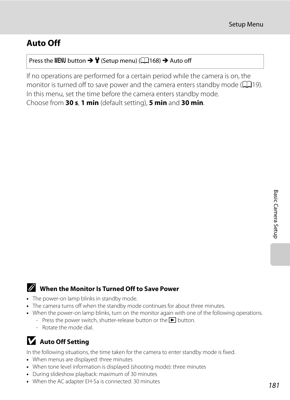 Auto off, A181), A181) tr | A181 | Nortel Networks COOLPIX P7000 User Manual | Page 195 / 240