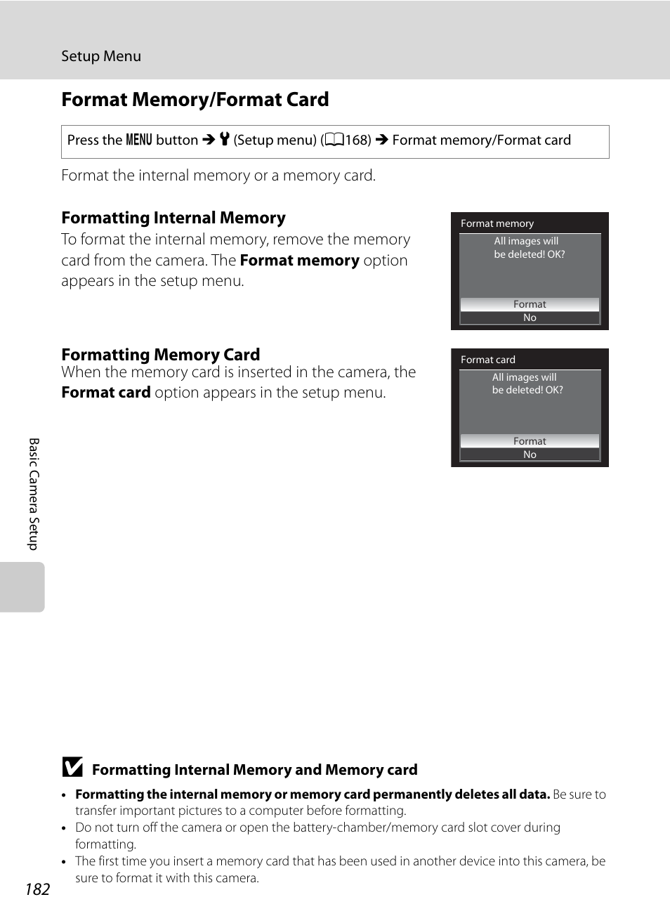 Format memory/format card, A182), A182) wi | A182) per, A182 | Nortel Networks COOLPIX P7000 User Manual | Page 196 / 240