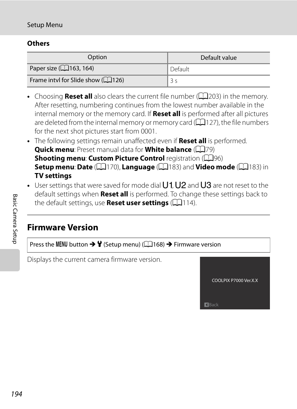 Firmware version, A194 | Nortel Networks COOLPIX P7000 User Manual | Page 208 / 240