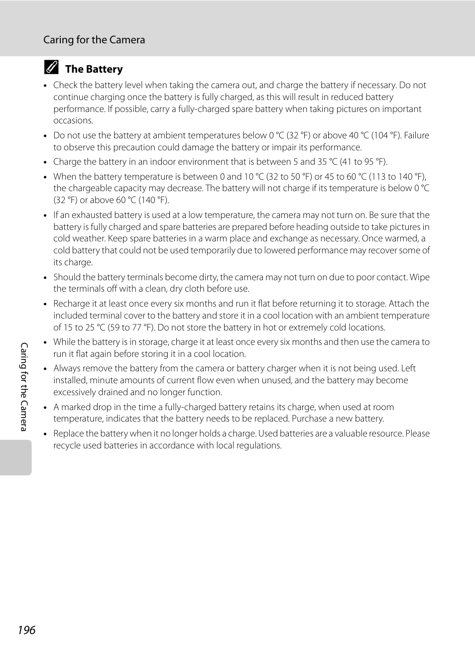 The battery, A196 | Nortel Networks COOLPIX P7000 User Manual | Page 210 / 240