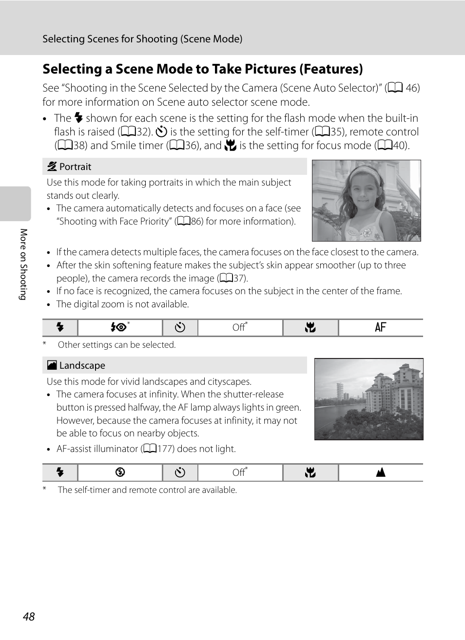 Selecting a scene mode to take pictures (features), A48) | Nortel Networks COOLPIX P7000 User Manual | Page 62 / 240