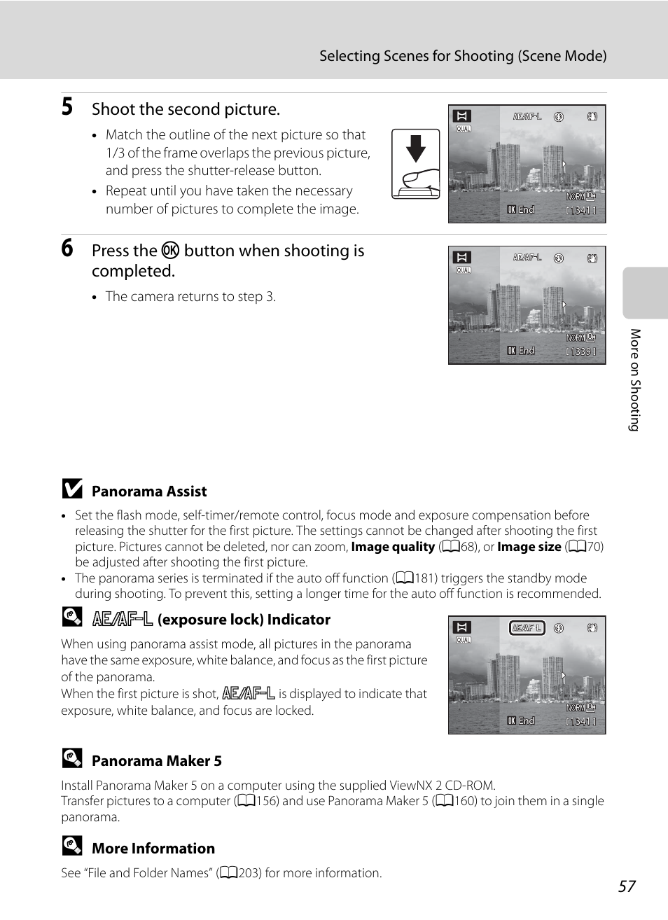 Shoot the second picture, Press the k button when shooting is completed | Nortel Networks COOLPIX P7000 User Manual | Page 71 / 240