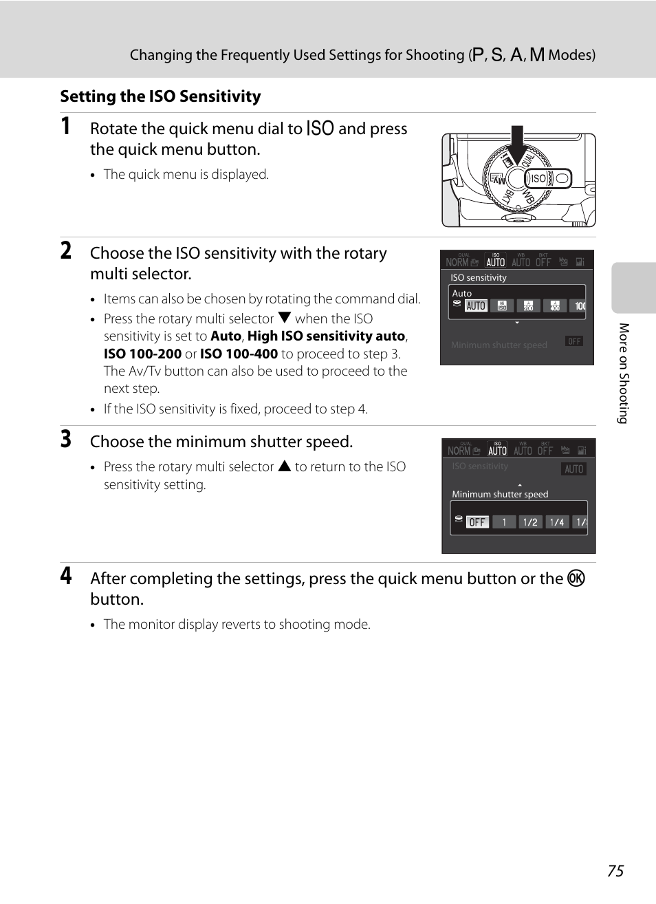 Setting the iso sensitivity, A 75) for | Nortel Networks COOLPIX P7000 User Manual | Page 89 / 240