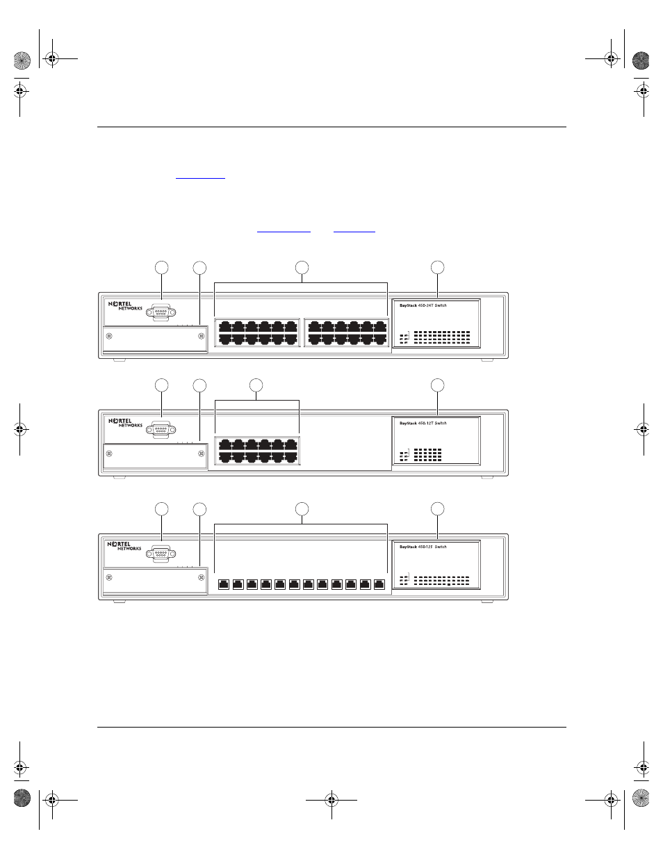 Front panel, Front panel -2, Figure 1-2 | Baystack 450 switch front panels -2 | Nortel Networks 450 User Manual | Page 28 / 290