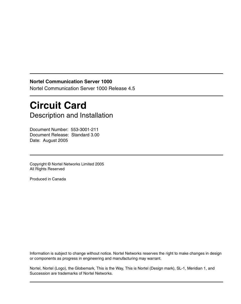 Nortel Networks Circuit Card User Manual | 908 pages