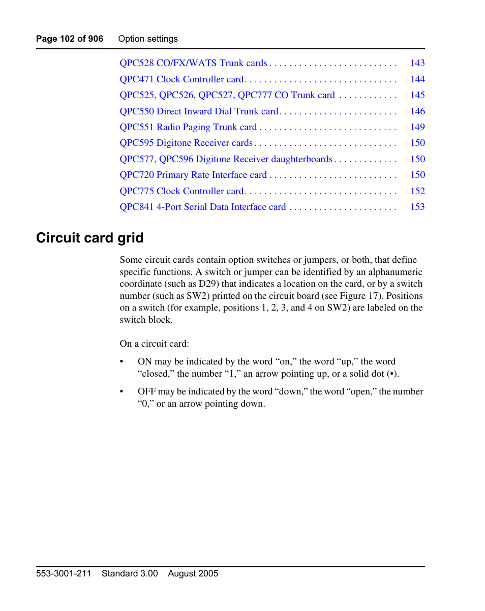 Circuit card grid | Nortel Networks Circuit Card User Manual | Page 102 / 908
