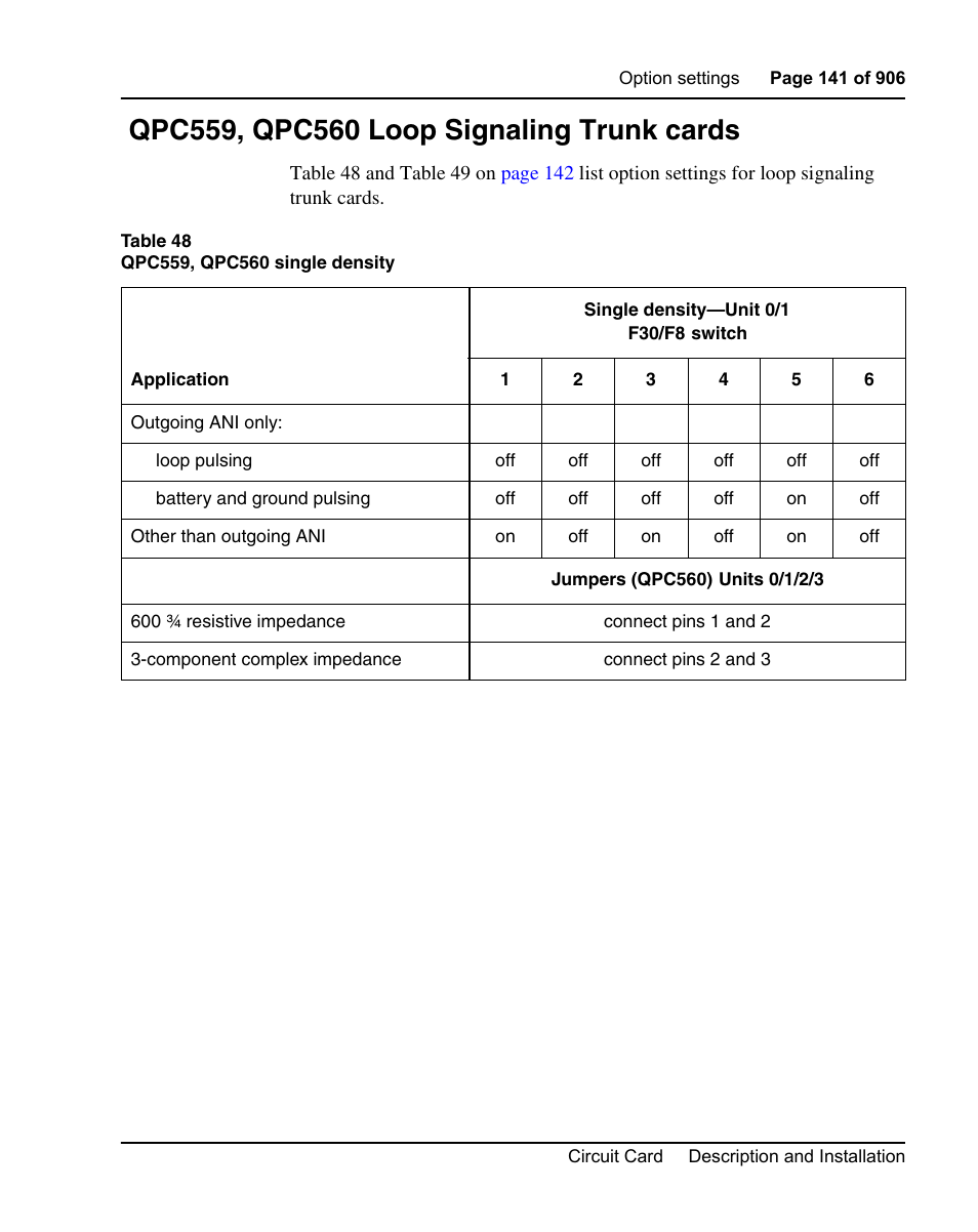 Qpc559, qpc560 loop signaling trunk cards | Nortel Networks Circuit Card User Manual | Page 141 / 908