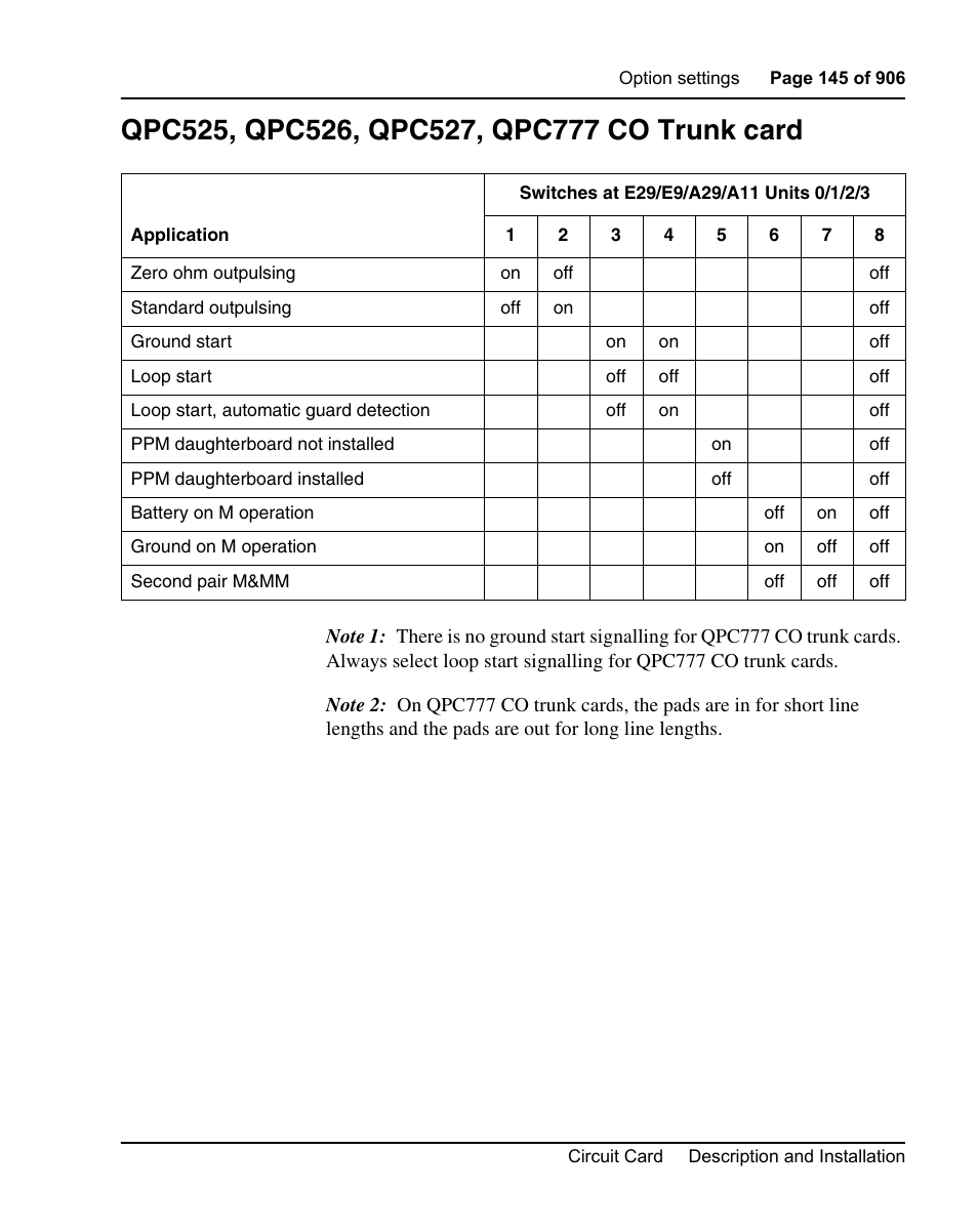 Qpc525, qpc526, qpc527, qpc777 co trunk card | Nortel Networks Circuit Card User Manual | Page 145 / 908