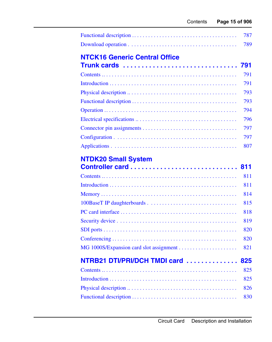 Ntck16 generic central office trunk cards, Ntdk20 small system controller card, Ntrb21 dti/pri/dch tmdi card | Nortel Networks Circuit Card User Manual | Page 15 / 908