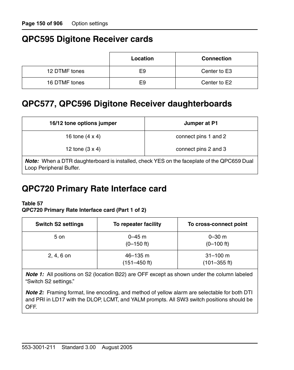 Qpc595 digitone receiver cards, Qpc577, qpc596 digitone receiver daughterboards, Qpc720 primary rate interface card | Nortel Networks Circuit Card User Manual | Page 150 / 908