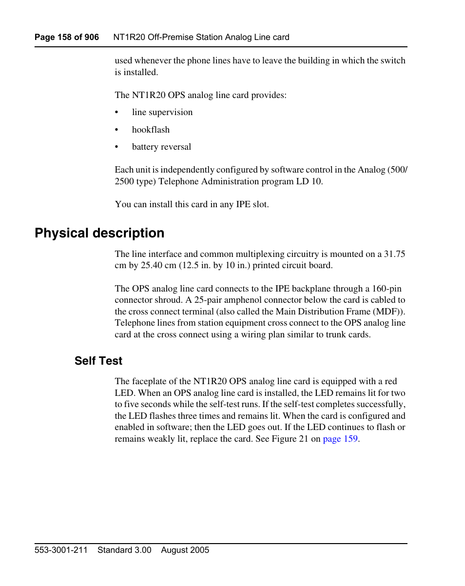 Physical description, Self test | Nortel Networks Circuit Card User Manual | Page 158 / 908