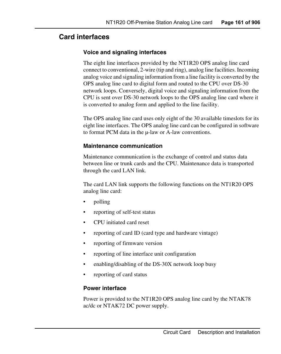 Card interfaces | Nortel Networks Circuit Card User Manual | Page 161 / 908